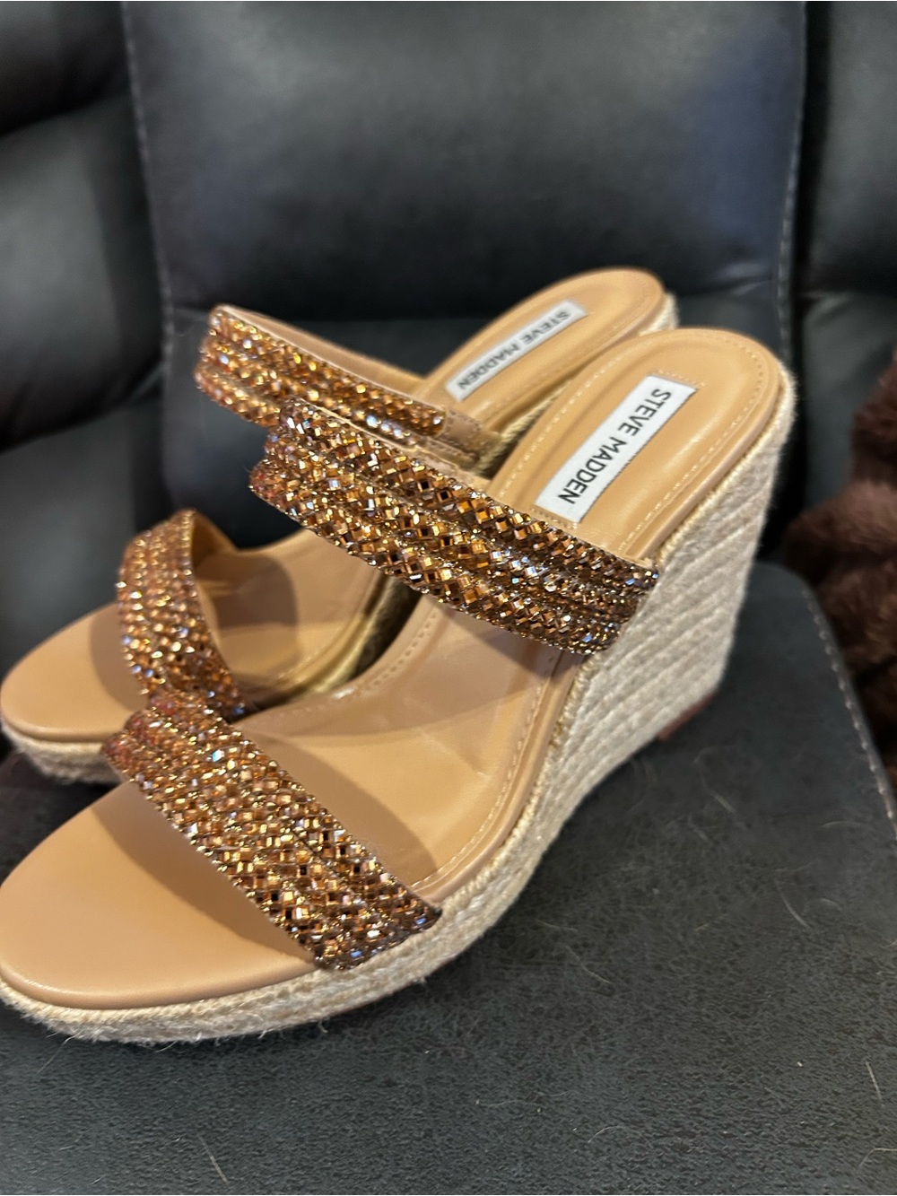 Steve Madden Bronze Beaded Espadrille Wedge Sandals